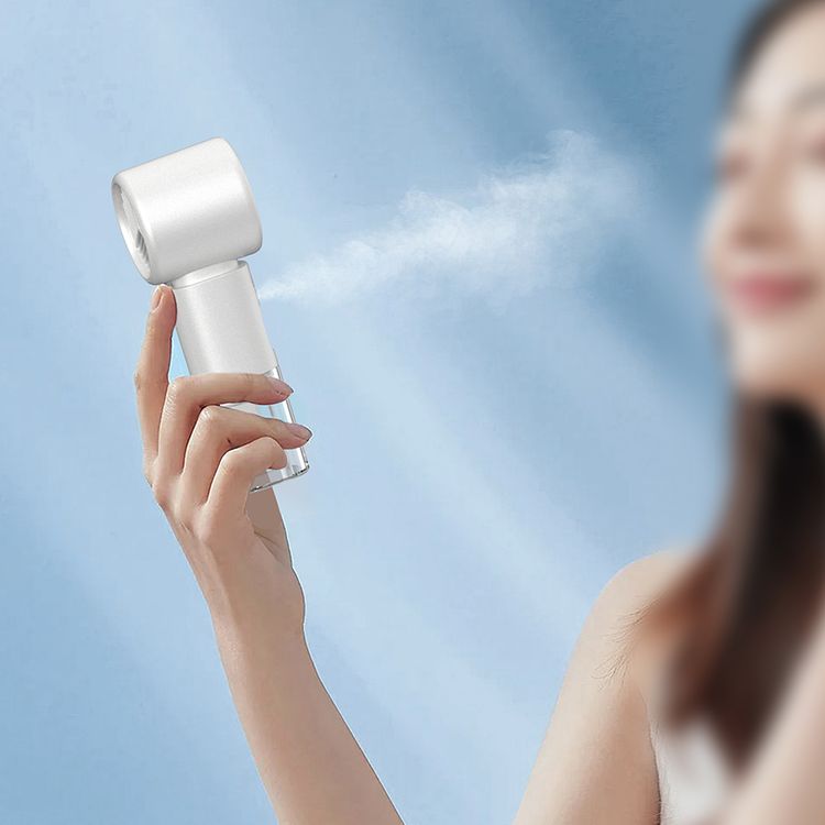 Porodo Cool & Hydrate Mini Fan & Humidifier with 100 Speed Levels, Up to 5 Hours Working Time, Whisper-Quiet Operation, LED Digital Display, 2000 mAh Battery, USB-C Charging Port - White