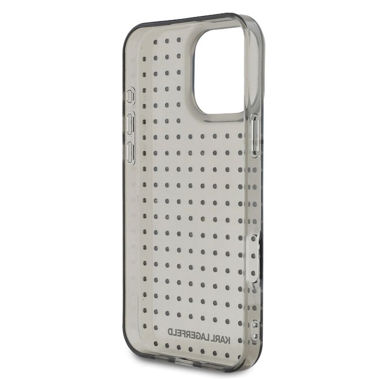 Karl Lagerfeld IML Transparent Hard Case with Allover Studs for iPhone 16 Pro Max, Printed Logo Design - Clear Black 