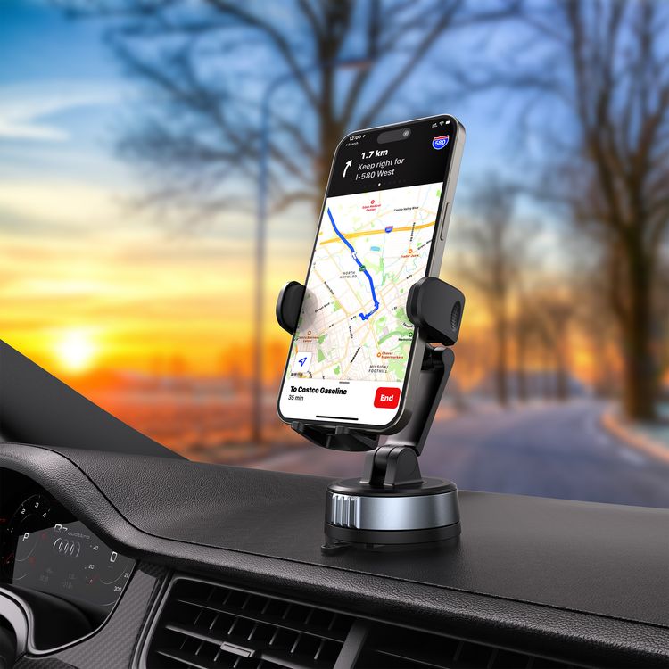 Porodo Robson Cradle Suction Phone Holder with Adjustable Viewing Angle, Lock and Unlock Function, Strong Suction Base, Multi-Surface Mounting, One-Click Lock and Release, Full-Angle Rotation, Compatible with 4.7"-6.8" Devices - Black