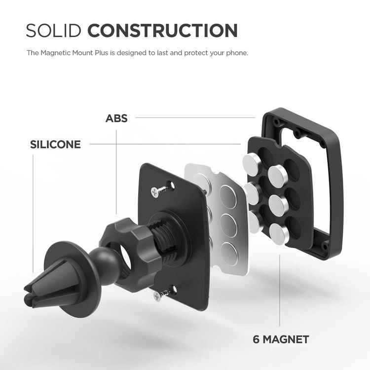 Elago Magnetic Car Mount Plus, Designed to Last and Protect your Phone, Remote Holder Mount, Solid Construction, 65° arc Rotating View, Stronger Pull, Designed to Protect - Black