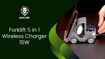 Green Lion Forklift 5-in-1 Wireless Charger in UAE | Fast Charging, 15W Phone Output - Black | (GNFLWR5INWCBK)