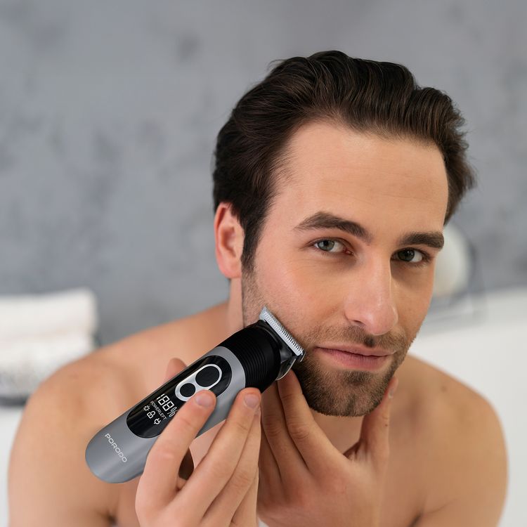 Porodo Lifestyle T-Blade Full-Body Grooming Kit with Metal Curved Blade, 90 Minutes Working Time, 600mAh Battery, USB-C Charging Port, Base, 2, 3, 6 & 9 mm Combs Included, 5W Rated Power, Wet & Dry Shaving - Black