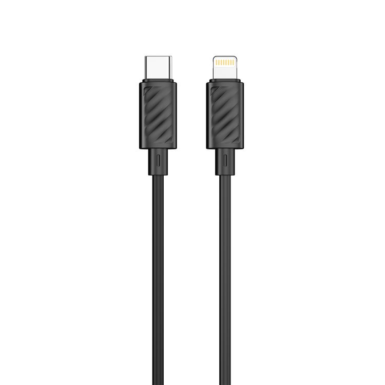 Porodo Blue Dual Port 30W Car Charger with Type-C to Lightning Cable, USB-C & USB-A Ports, 15W Shared Output, Polycarbonate Material - Black