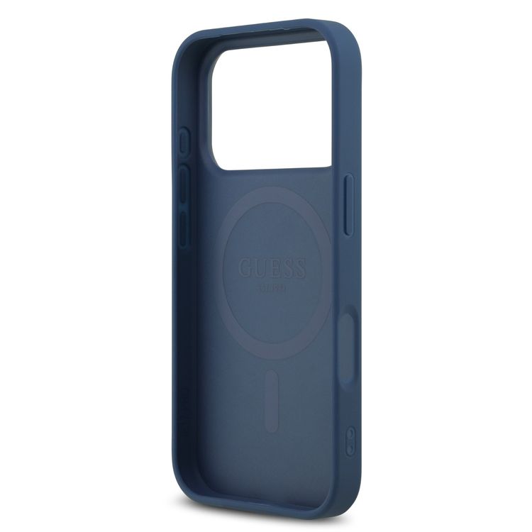 غطاء MagSafe 4G بجلد PU مع شعار مثلث لهاتف iPhone 17 Pro Max، تصميم نحيف، حماية من السقوط، قبضة مريحة، تغليف مستدام، تصميم خفيف الوزن، سهل التركيب - أزرق