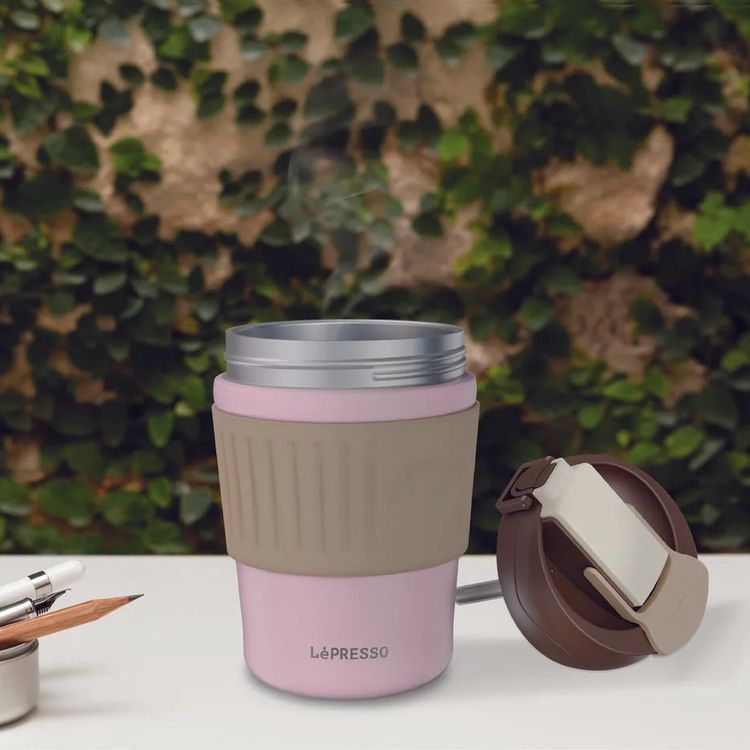 LePresso Tumbler Mug with Dual-Sip, 350mL Capacity, 316L Stainless Steel & PP Material, Leak-proof Lid, Thermal Insulation, Comfortable Grip, Eco-Friendly Design - Pink