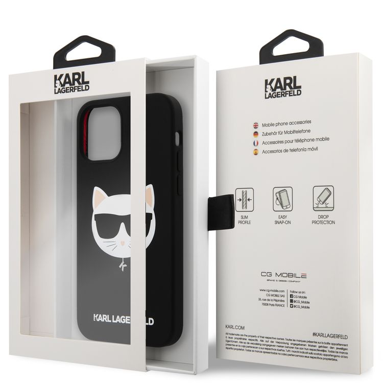 CG MOBILE Karl Lagerfeld Liquid Silicone Case Choupette Head Compatible for iPhone 13 (6.1") Easy Access to All Ports, Anti-Scratch, Shock Absorption
