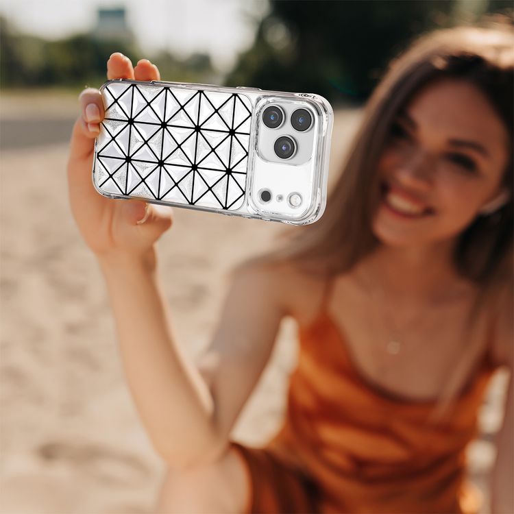 Levelo Hexa 3D Geometric Case for iPhone 17 Pro Max, Impact-Resistant Corners, Raised Bezels for Camera & Screen, Shock-Resistant Bumper, Ever-Clear Technology, Drop-Tested - White