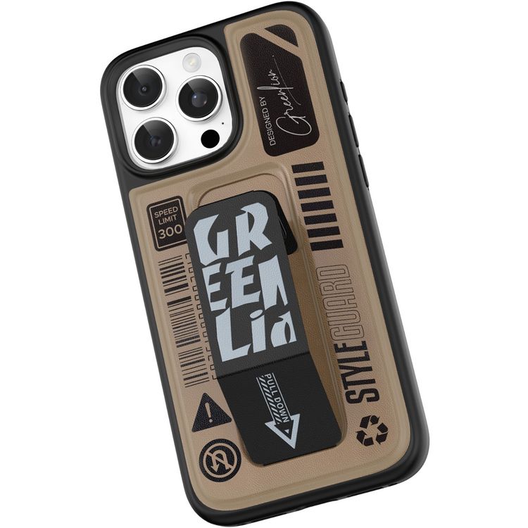 Green Lion Grip Pro MagSafe Case for iPhone 16 Pro Max, Foldable Leather Grip, 3800gs Force, Drop Protection & Shock Absorption, Anti Scratch - Desert Titanium