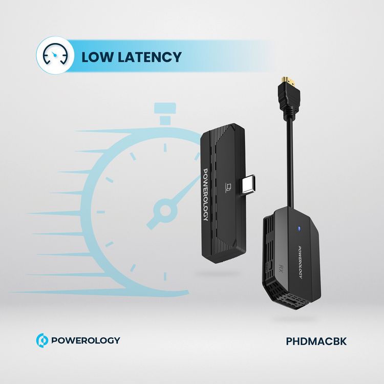 Powerology Wireless HDMI Type-C Adapter for Audio & Video with 50m Transmission Range, 1080P Resolution, Low Latency, Plug and Play - Black