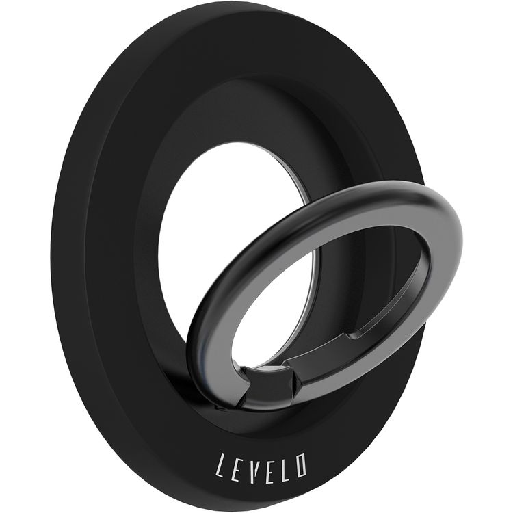Levelo Lucero 2-in-1 Phone Ring Holder with N52 Magnets, Non-Slip Surface, 135° Flip Design, Comfortable Grip, 4000GS Magnetic Force - Black