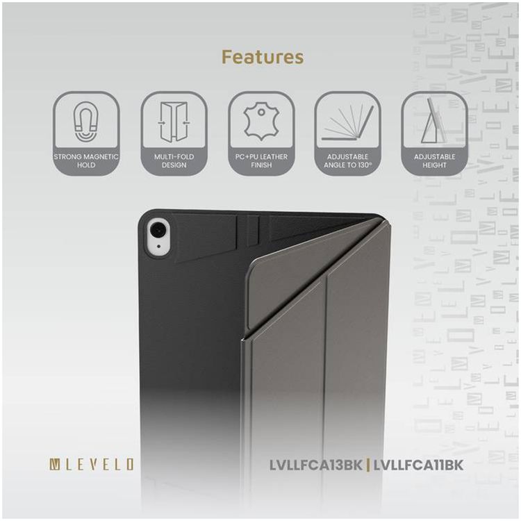 Levelo Luxora Folio Case for iPad Air 11"/10.9" (2024/2022), Strong Magnetic Hold, Multi-Fold Design, Adjustable Height - Black
