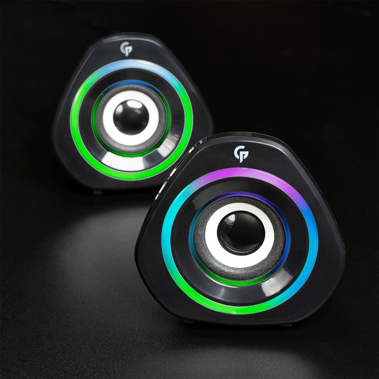 Porodo Gaming Stereo Gaming Speakers with RGB Lightning, 35dB Signal-to-Noise Ratio, 6W Power Output, 3.5mm Audio Jack, USB Connection, PC, Laptop & Mobile Phone Compatibility - Black