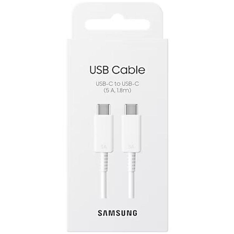 Samsung USB-C to USB-C Cable with 100W Power, 5A Current, 1.8m Cable Length, Fast Charging - White