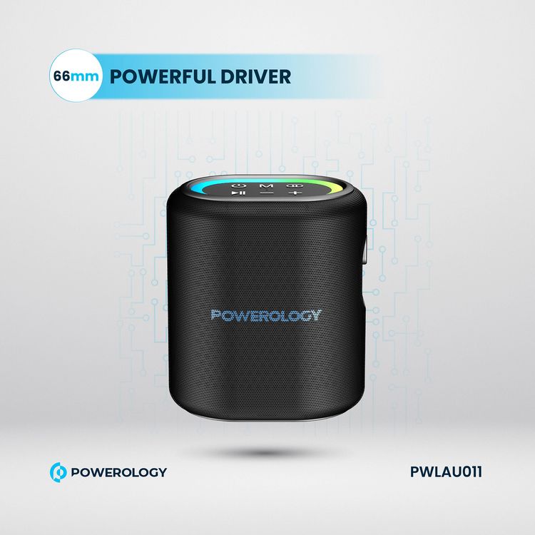 Powerology Portable Loud Speaker, 4000mAh Battery Capacity, Bluetooth Version 5.0, 3-4 Hours Charging Time, 8 Hours Working Time - Black