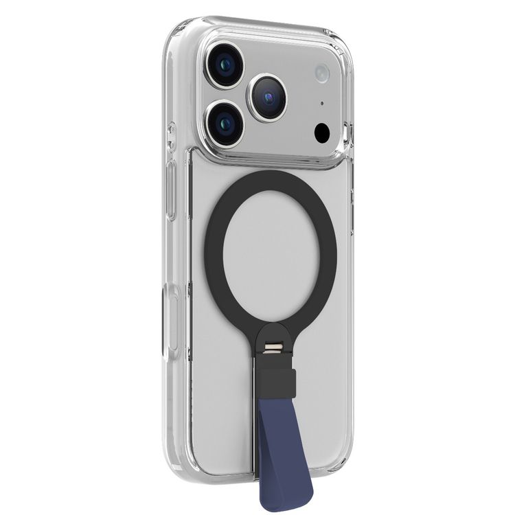 Levelo Spira MagSafe Clear Grip Case for iPhone 17 Pro Max, Strong Magnets, Horizontal & Vertical Viewing, Shock-Resistant Bumper, Anti-Scratch, 360° Rotating Metal Kickstand - Midnight Blue