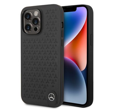 CG MOBILE Mercedes-Benz Genuine Leather Case With Star Pattern, Compatible w/ 14 Pro Max (6.7") Protective Cover, Scratch & Drop Protection, Wireless Charger Compatibility - Black