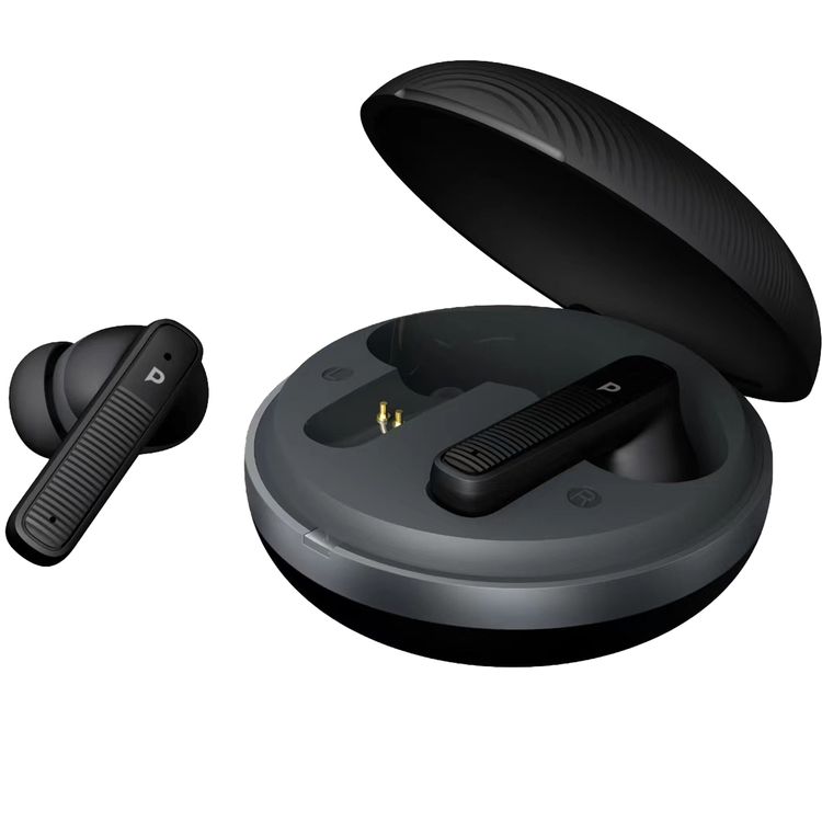 Powerology TWS Earbuds with Quad Mic ENC, 6h Playtime, Bluetooth 5.3, 30minutes Charging Time, 10m Transmission Distance, Type-C Port, Smart Touch Control, Wireless Charging - Black