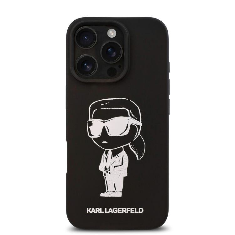 Karl Lagerfeld TPU Silicone Hard Case with ikonik Graffiti Logo for iPhone 16 Pro, Durable Material, Comfortable and Secure Grip, Lightweight and Slim - Black