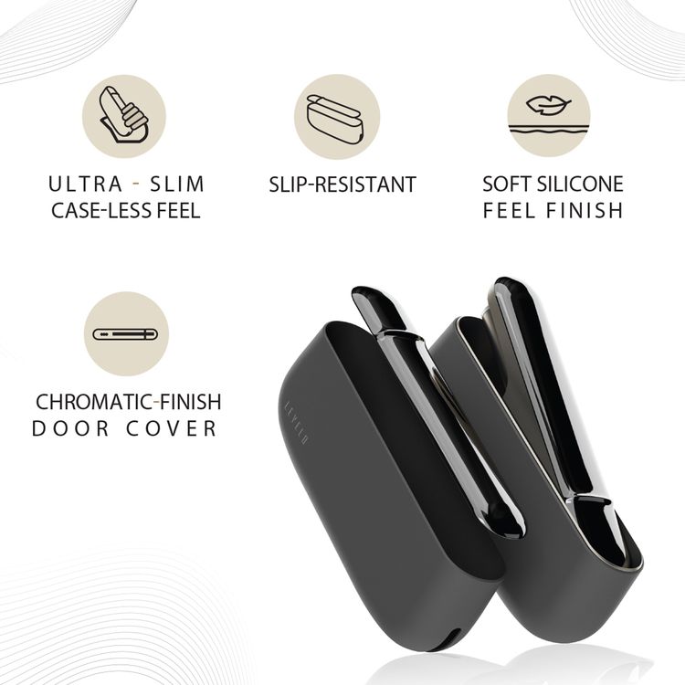 غطاء سيليكون Levelo Iris Pro لجهاز IQOS ILUMA 2023، مقاوم للانزلاق، ملمس ناعم من السيليكون، مقاوم للصدمات والماء والغبار، بتغطية باب بلاستيكية، نحيف للغاية - أسود
