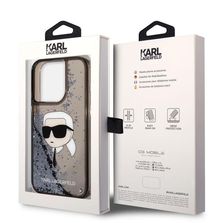 Karl Lagerfeld Liquid Glitter NFT Karl Head Translucent Logo iPhone 14 Pro - Black