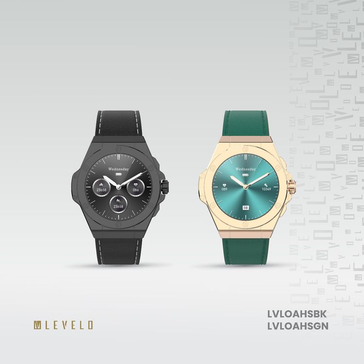 Levelo Oak Automatique Hybrid Smart Watch, Amoled Display, IP68 Water Resistant, Health Monitoring - Black 