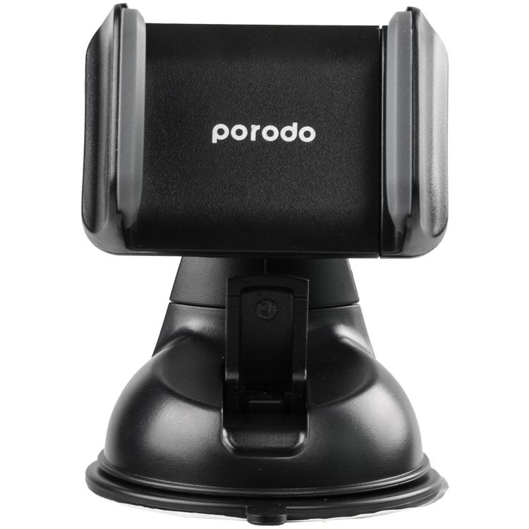Porodo Universal Phone Mount with Adjustable Clamp, Strong Suction Base, 360° Rotation, Up to 6.5'' Devices Compatibility, One-Hand Operation, Vertical and Horizontal Phone Positioning - Black 