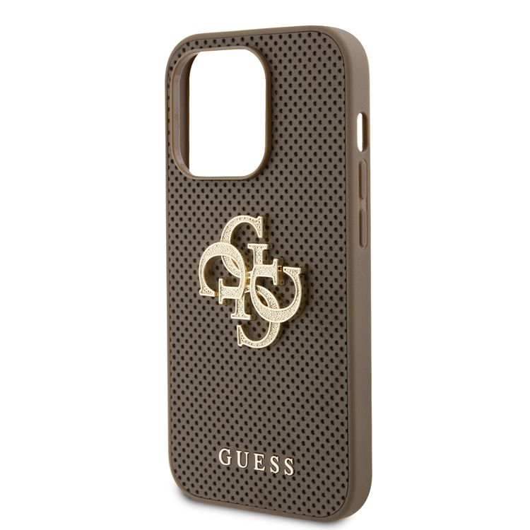 Guess Perforated PU Leather Case with 4G Glitter  - Taupe - iPhone 15 Pro Max