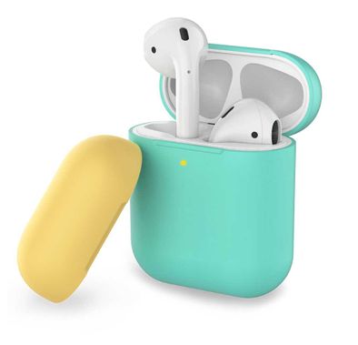 AhaStyle Two Toned Silicone Case Compatible for AirPods 1/2, Scratch Resistant, Shock Absorption, Drop Protection, & Dustproof Protective Silicone Cover - Mint Green / Yellow