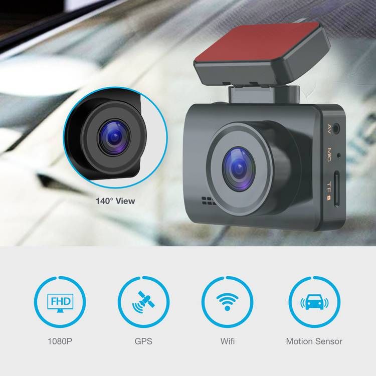 Powerology Dash Camera Pro 1080P, GPS Coordinates, WIFI, 4-Lane Wide Angle, Motion sensor, Gravity sensor, Gap-less recording with App - Black