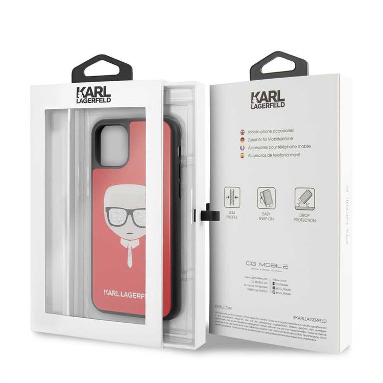 CG MOBILE Karl Lagerfeld Double Layers Case with Glitter Head Compatible for Apple iPhone 11 Pro Max (6.5") Shock Absorbent & Scratch Resistant, Easy Access to All Ports, Drop Protection Back Cover Officially Licensed