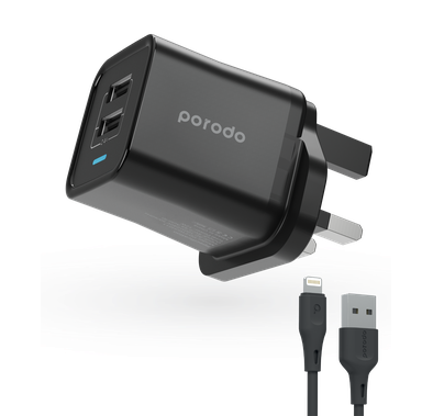 Porodo Dual Port Wall Charger 2.4A with 1.2m Lightning Ca...