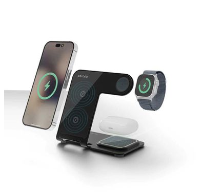 Porodo 3 in 1 Dual Coil Wireless Charging Dock 15W  PD 20W - Black