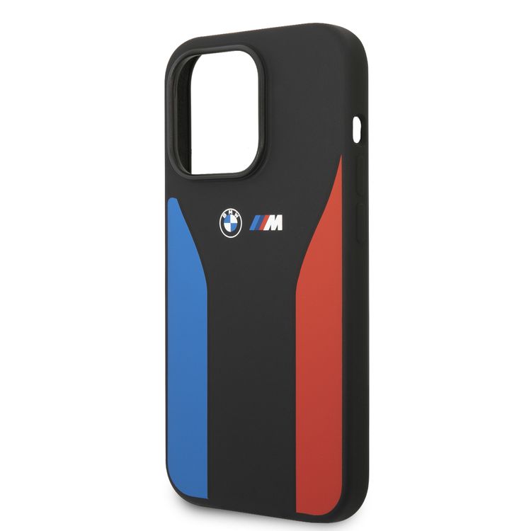 غطاء BMW M من السيليكون بخطوط زرقاء وحمراء لهاتف iPhone 15 Pro