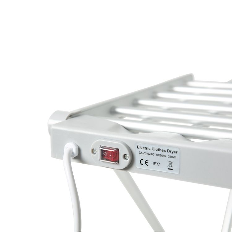 Porodo Lifestyle Electric Heated Indoor Clothes Dryer with 2m UK 3-Pin Plug, 15kg Load Capacity, 20 Heating Tubes, Quick Access Power Switch, 230W Rated Power - Silver