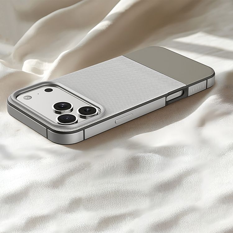 Levelo Cuir Leather Hybrid Case with Comfortable Grip for iPhone 17 Pro Max, Strong Magnets & MagSafe Compatible, Shock-Resistant Bumper, Aluminum Alloy Frame for Camera & Buttons, Drop-Tested - Silverstone