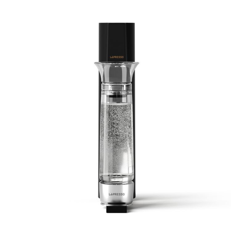 LePresso Carbonator Instant Sparkling Water with Efficient Carbonator, Pressure Release Safety Valves, Stand-Alone Operation, Gas Fills From Bottom, Portable & Compact, Patented & Durable Design - Black