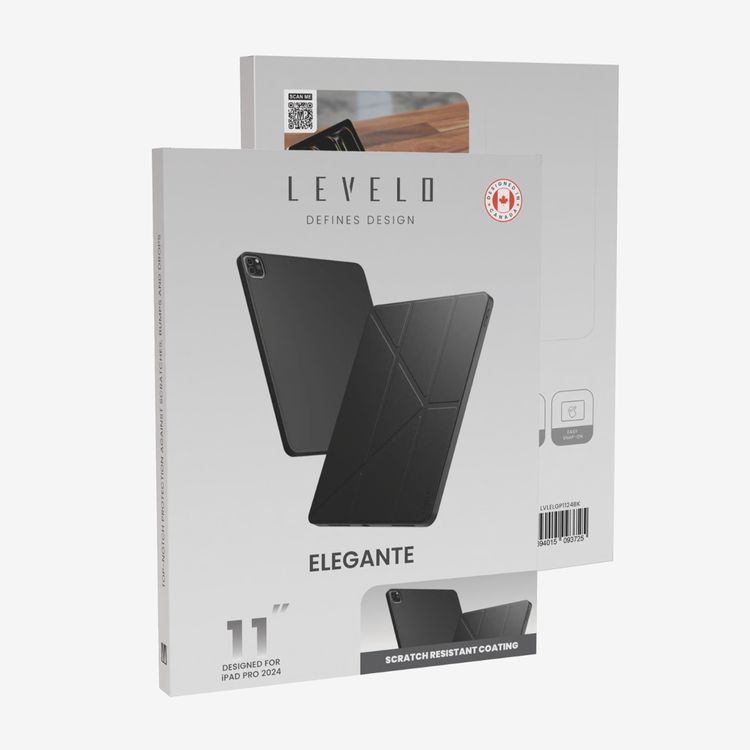Levelo Elegante Hybrid Leather Case for iPad Pro 11" (2024), Vertical Orientation & Horizontal Positioning, Shock Absorbent Bumper Case, 360° Protection, Easy Snap-On, Accurate Cut-Outs - Black