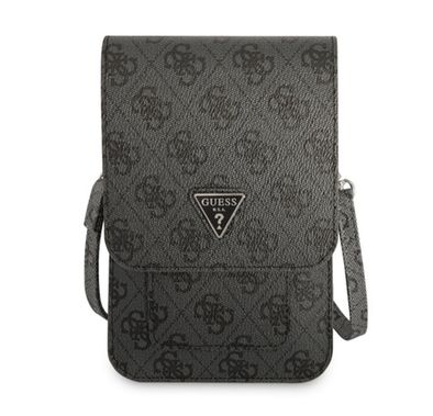 Guess 4G Wallet with Triangle Logo, High-Quality PU Leather Material, Ample Space, Card Slots, Shoulder Strap, Magnetic Snap Closure - Black