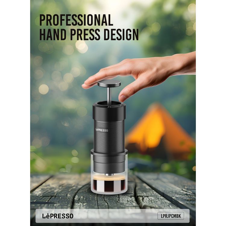 LePresso Professional Hand-Press Espresso Maker with 9 Bar Pump Pressure, Standard 51mm Portafilter, 80mL Water Tank Capacity, 15-18g Coffee Powder Capacity, 304 Stainless Steel & Aluminum Alloy Materials, Travel-Friendly Design, 2 Cups of Espresso - Black