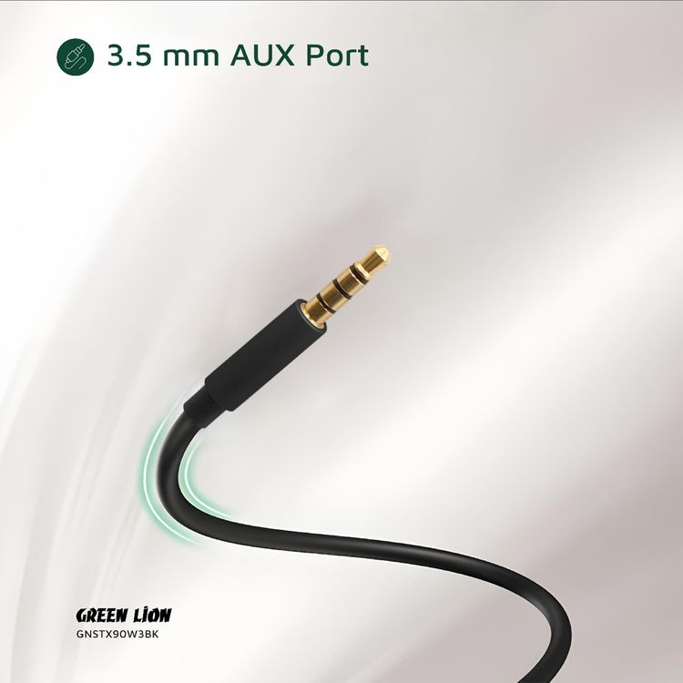 Green Lion Stereo X90 3.5 mm Wired Earphones, In-Ear Design, Voice Assistant, 1.2 Meter Cable Length - Black