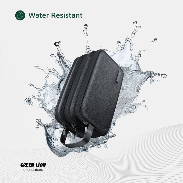 Green Lion Lucid Clutch Bag, 3 Compartments, Mesh Pockets, Sturdy Handle, Microfiber Interior, Water-Resistant PU Leather Exterior, Zinc Alloy Zipper - Black 