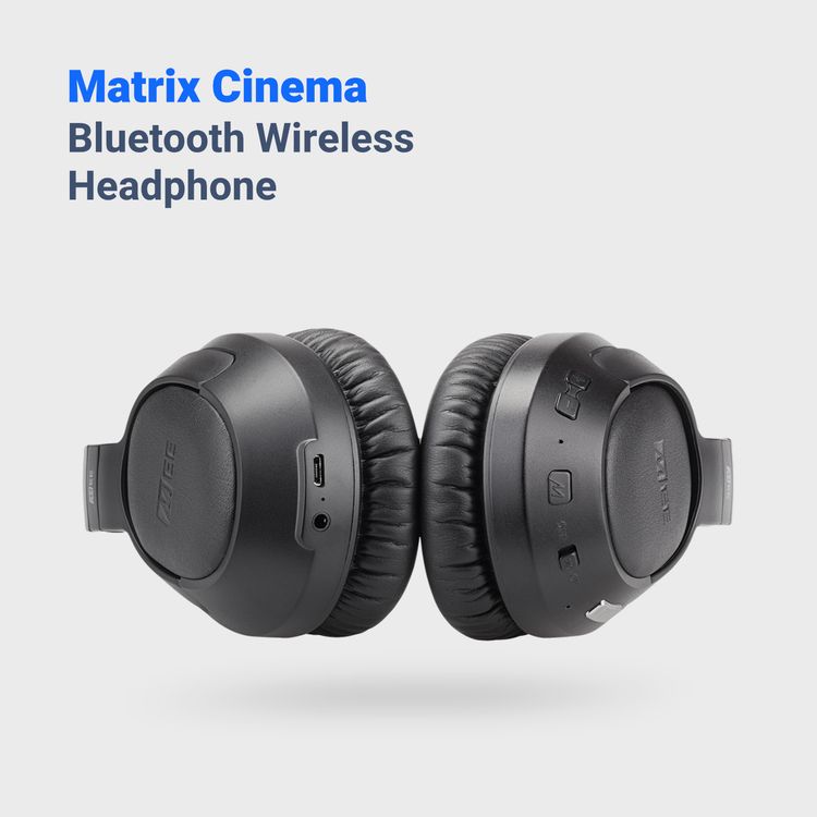 MEE Audio Matrix Cinema Wireless Headphones with Built-in Microphone and Control Buttons, Ultra-soft Memory Foam Ear Cushions, Four Audio Enhancement, aptX Low Latency Support, 40 mm High-resolution Dynamic Driver, Up to 30 Hours Playtime, Clear Voice Plus Mode - Black