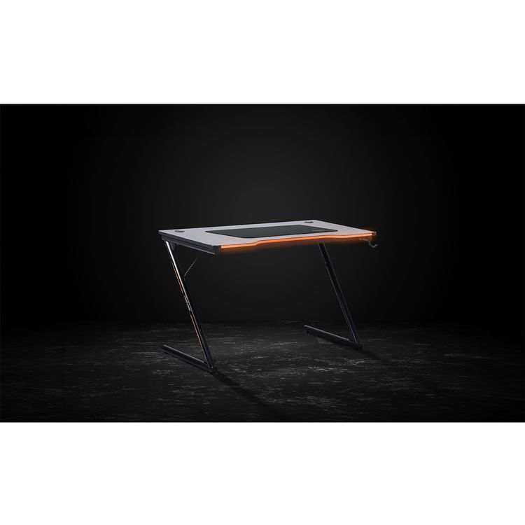 Porodo Gaming Table with Gaming Mousepad, RGB LED Light, Metal Frame, Easy to Clean, Patented Design, MDF & Melamine Material - Black