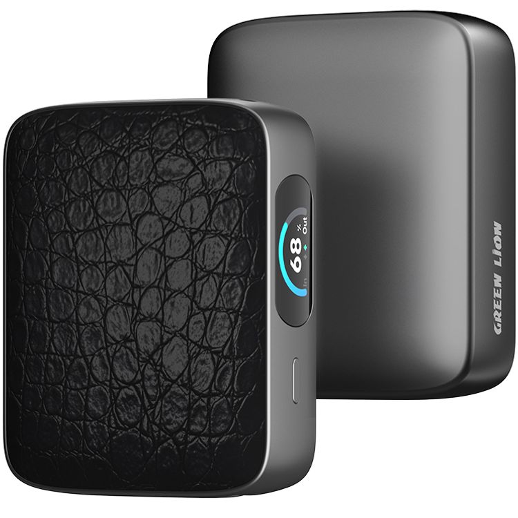 البنك الطاقة الأخضر لايون VALMONT بقوة 10000mAh مع جلد PU فاخر، شحن سريع بقدرة 45W PD، معتمد للرحلات الجوية، شاشة TFT، شحن QC18W - أسود