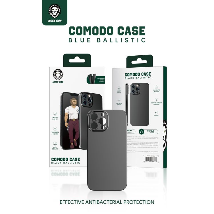 Green Lion Comodo Case for iPhone 13 Pro Max 6.7", Anti-Scratch, Easy Access to All Ports, Drop Protection - Black