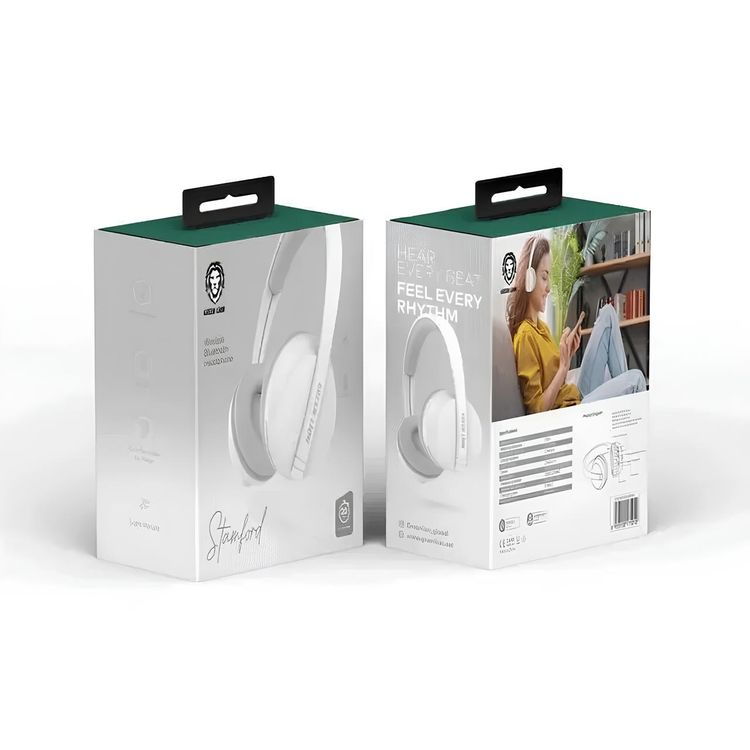 Green Lion Stamford Wireless Headphones, 20 Hours Working Time, 2 Hours Charging Time, 10m Working Distance, 200mAh Earphone Capacity, Built-in Microphone - White