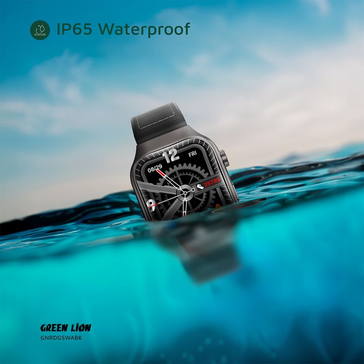 Green Lion Ridge Smart Watch with Magnetic Charging, Bluetooth Calls, Music Player, Health Monitoring, Metal Case Material, PU Leather Strap Material - Black / Black