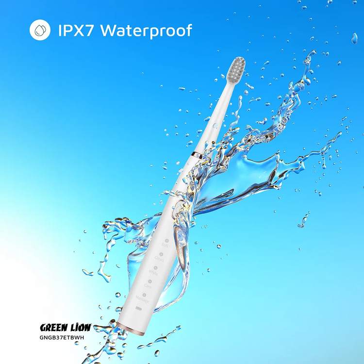 Green Lion GB-37 Electric Toothbrush with 5 Cleaning Modes, 60 Days Working Time, Waterproof, Ergonomic Design, 500mAh Battery Capacity, LED Indicator - White