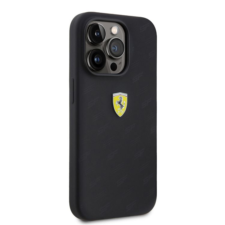 Ferrari iPhone 15 Pro For Silicone Case with All Over SF Pattern - Black