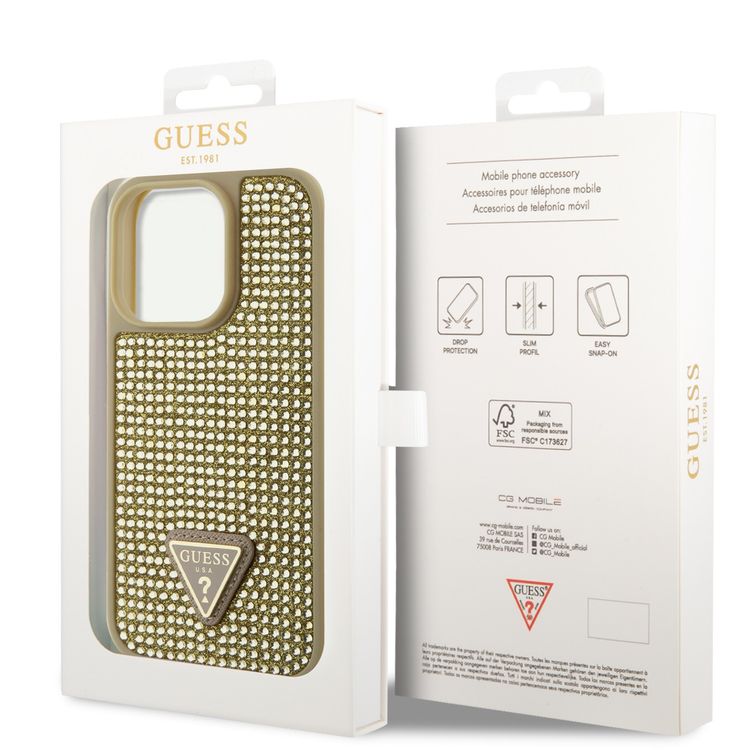 Guess Rhinestone Case with Triangle Logo  - Gold - iPhone 15 Pro Max